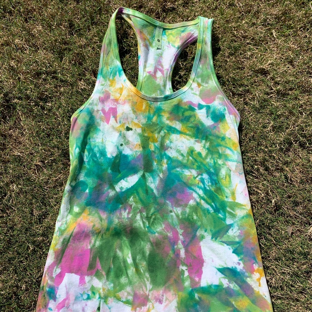 Green Abstract tie dye tank top
